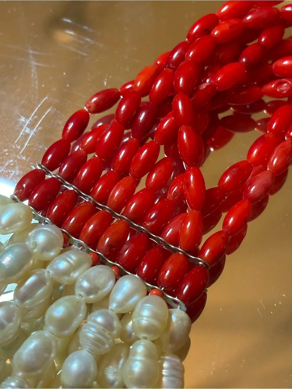 NOS VINTAGE Multi-strand White FW Pearls and Red Coral Beads- Single-owner - Picture 8 of 8